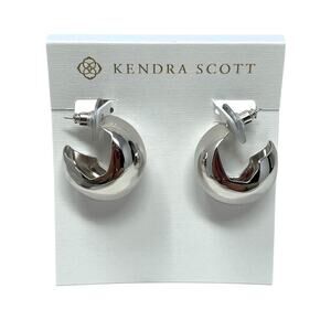NEW Kendra Scott Kaitlin Hoop Earrings Rhodium Silver 0.90” NWT and Dustbag $85